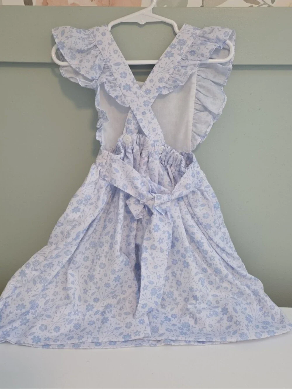 Smockingbird 4 Or 4t White Blue Pinafore Floral Ruffle Dress